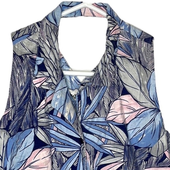 Vintage Cristina Tropical Floral Vest Top Collared Button Top - Picture 2 of 7